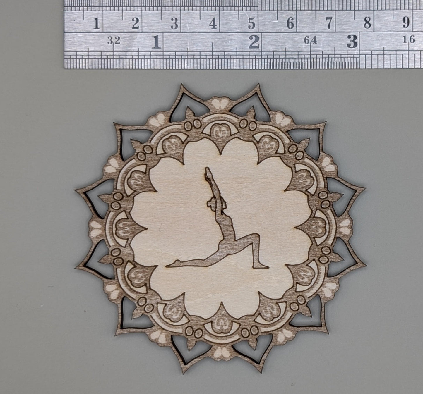 Laser-Cut Wood Mandala Fridge Magnet: Yoga Pose Spiritual Decor