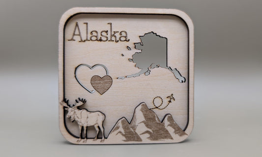 Laser-Cut Wood Alaska Fridge Magnet, Travel Souvenir