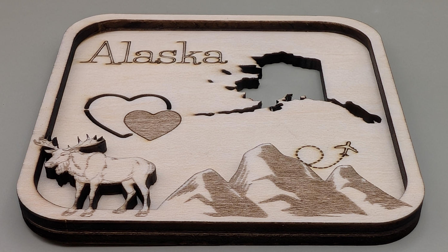 Laser-Cut Wood Alaska Fridge Magnet, Travel Souvenir