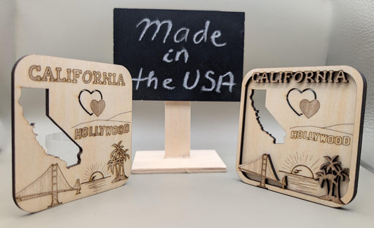 Laser-Cut Wood California Fridge Magnet, Travel Souvenir