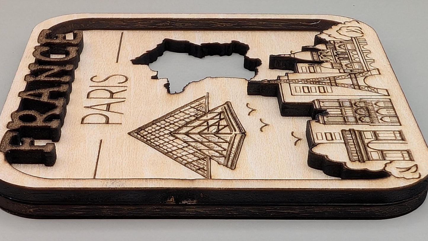 Paris France Wood Fridge Magnet, Travel Souvenir Gift