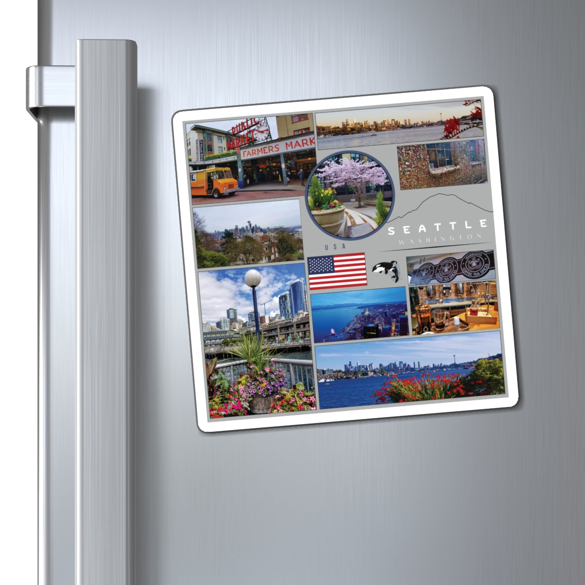 Seattle Washington Travel Magnet – Iconic Emerald City Skyline Souvenir