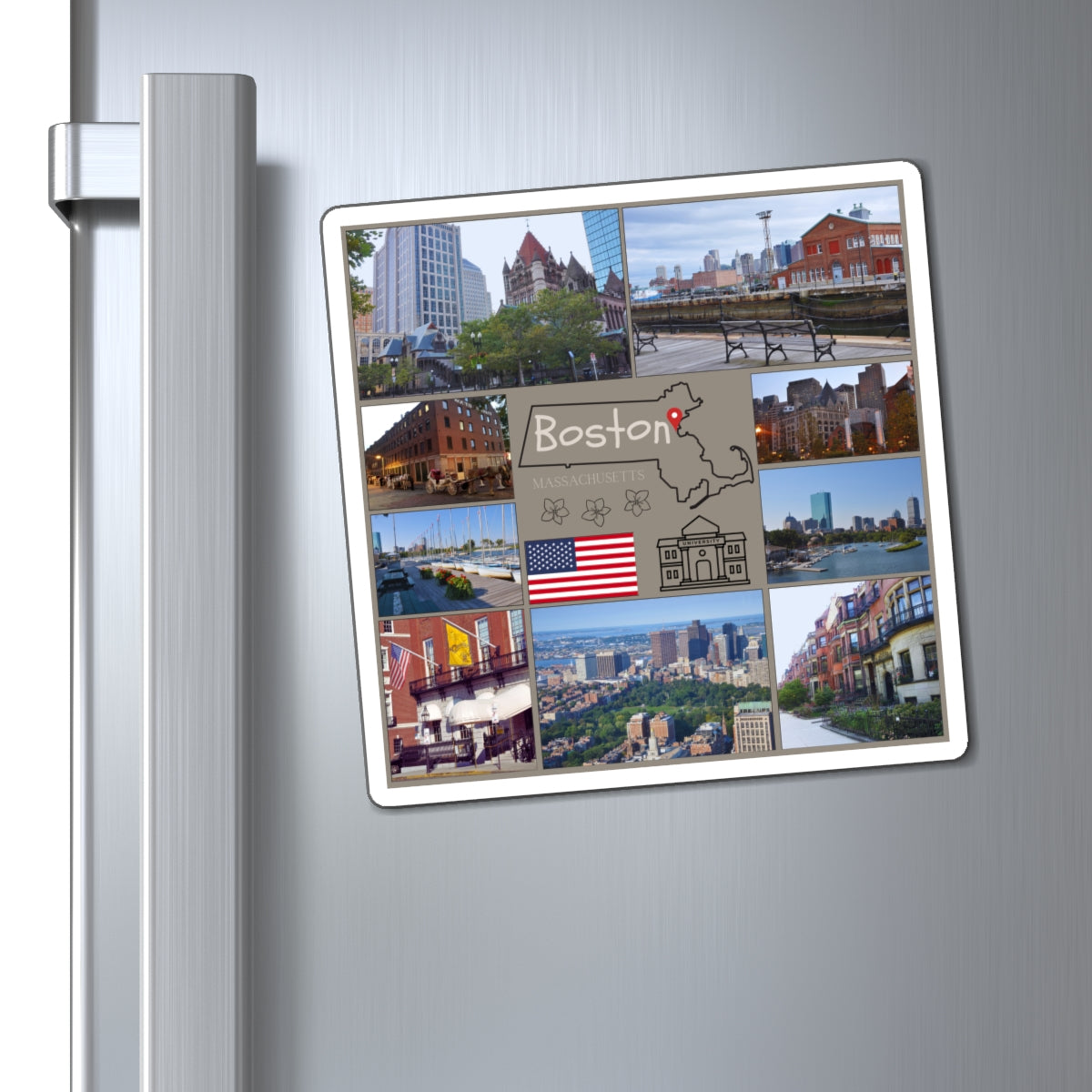 Boston Travel Magnet - Massachusetts Souvenir, City Landmarks