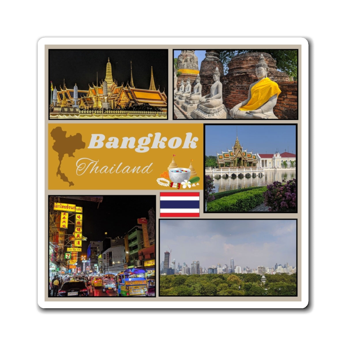 Bangkok Thailand Photo Collage Magnet — Travel Souvenir Refrigerator Magnet