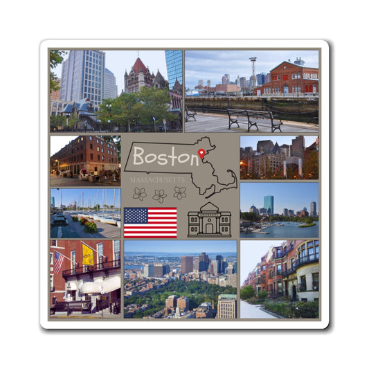 Boston Travel Magnet - Massachusetts Souvenir, City Landmarks