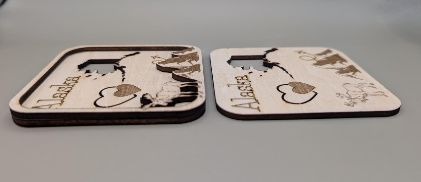 Laser-Cut Wood Alaska Fridge Magnet, Travel Souvenir
