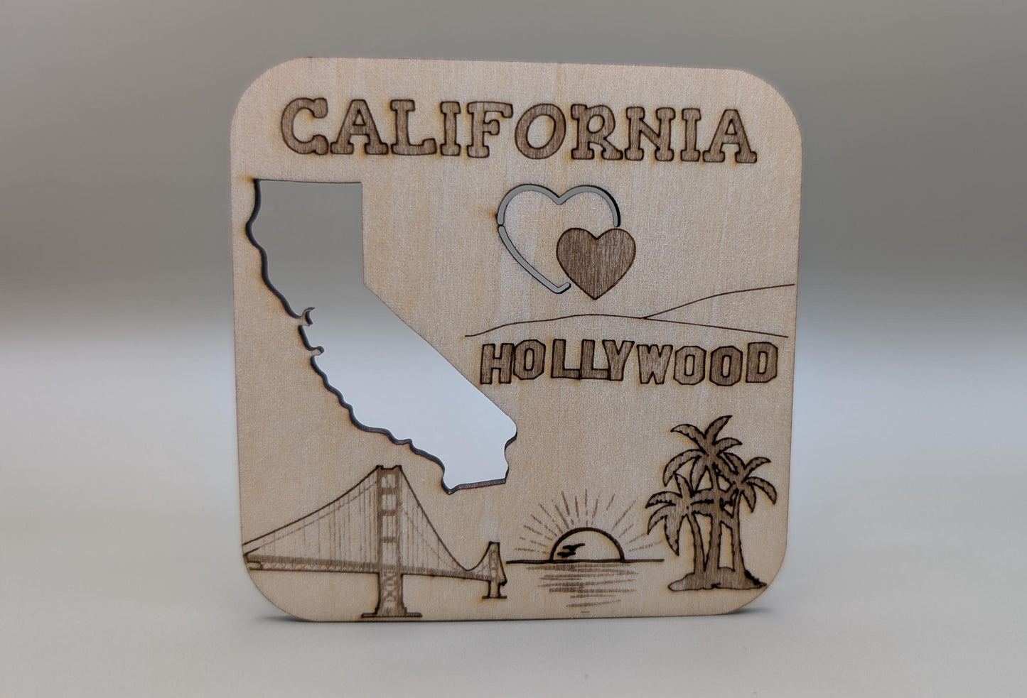 Laser-Cut Wood California Fridge Magnet, Travel Souvenir