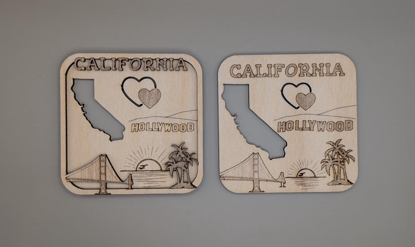Laser-Cut Wood California Fridge Magnet, Travel Souvenir