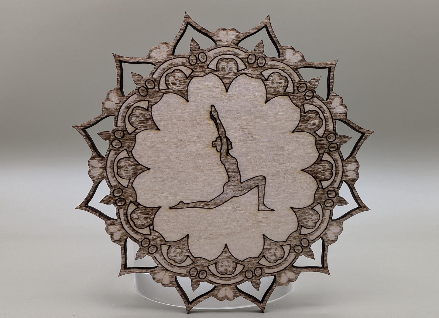 Laser-Cut Wood Mandala Fridge Magnet: Yoga Pose Spiritual Decor