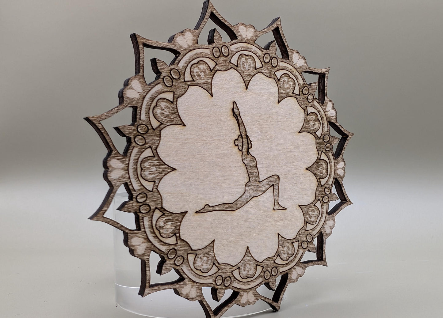 Laser-Cut Wood Mandala Fridge Magnet: Yoga Pose Spiritual Decor