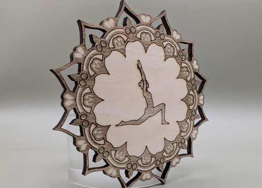 Laser-Cut Wood Mandala Fridge Magnet: Yoga Pose Spiritual Decor