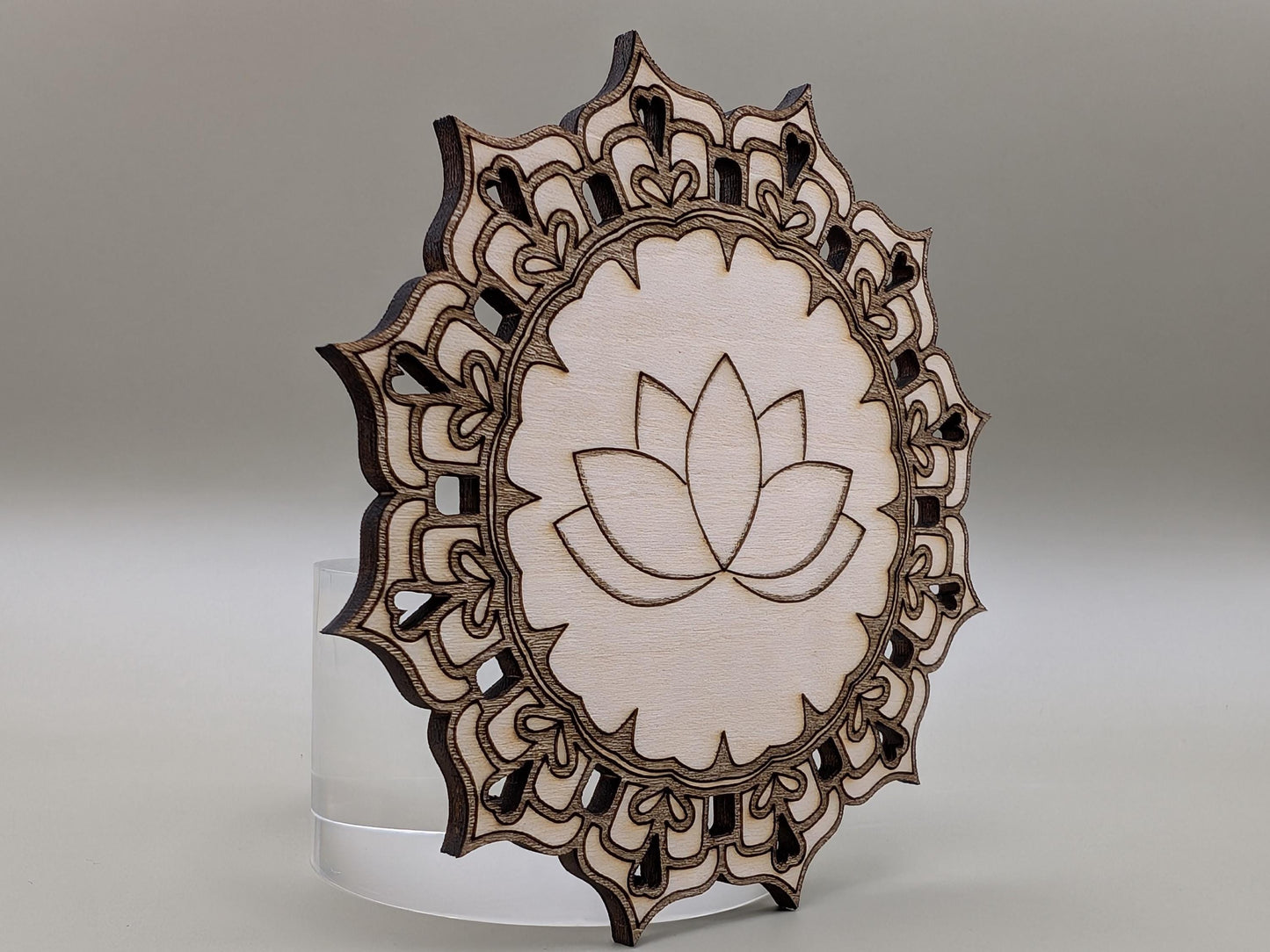 Laser-Cut Wood Mandala Magnet: Lotus Flower, Spiritual Gift