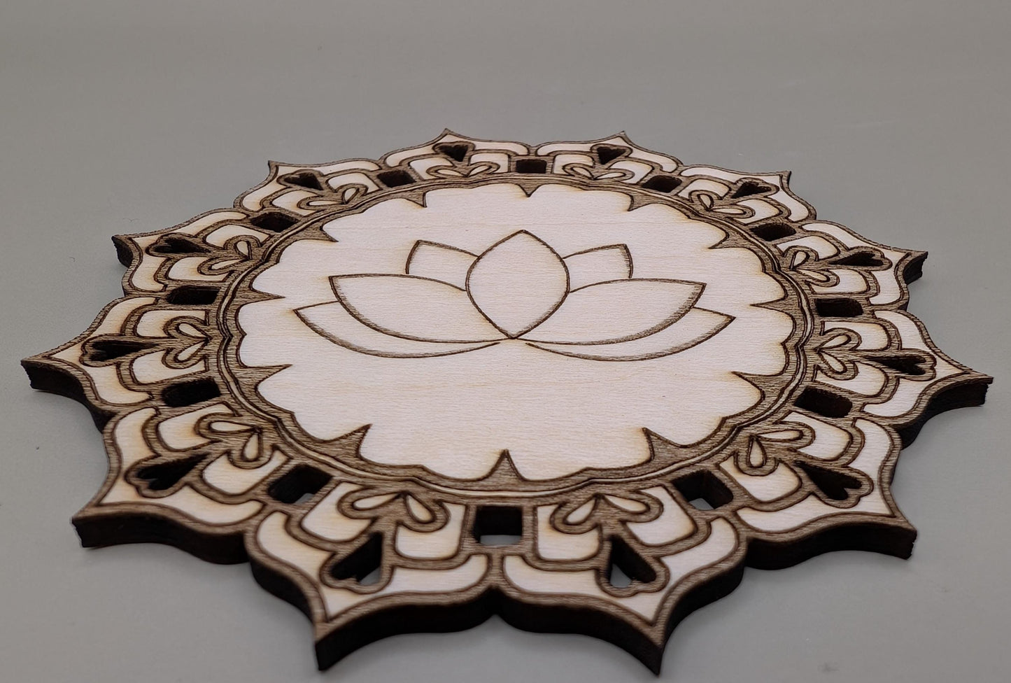 Laser-Cut Wood Mandala Magnet: Lotus Flower, Spiritual Gift