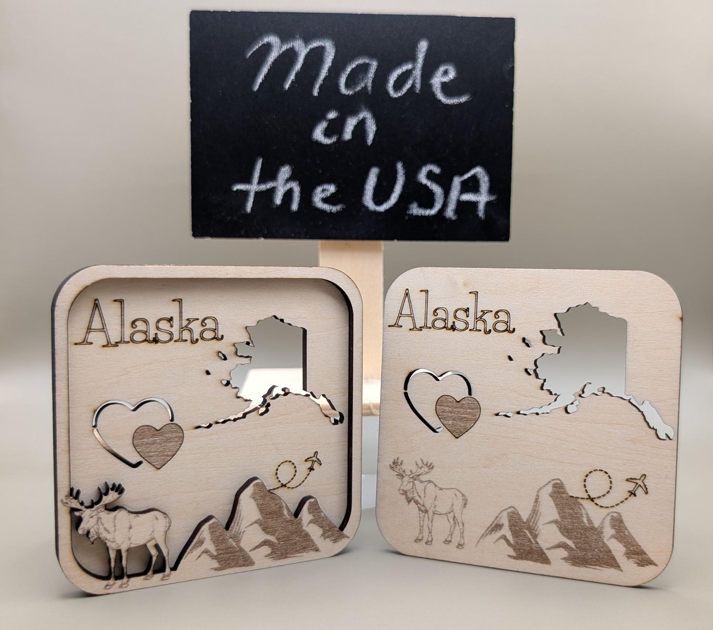 Laser-Cut Wood Alaska Fridge Magnet, Travel Souvenir