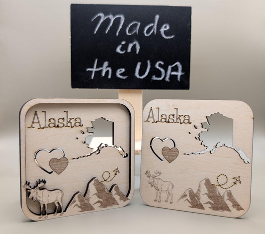 Laser-Cut Wood Alaska Fridge Magnet, Travel Souvenir