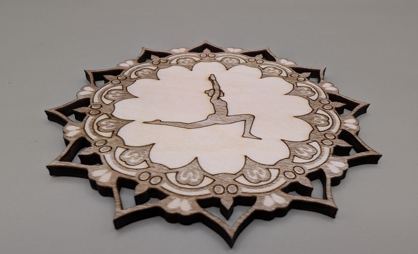 Laser-Cut Wood Mandala Fridge Magnet: Yoga Pose Spiritual Decor