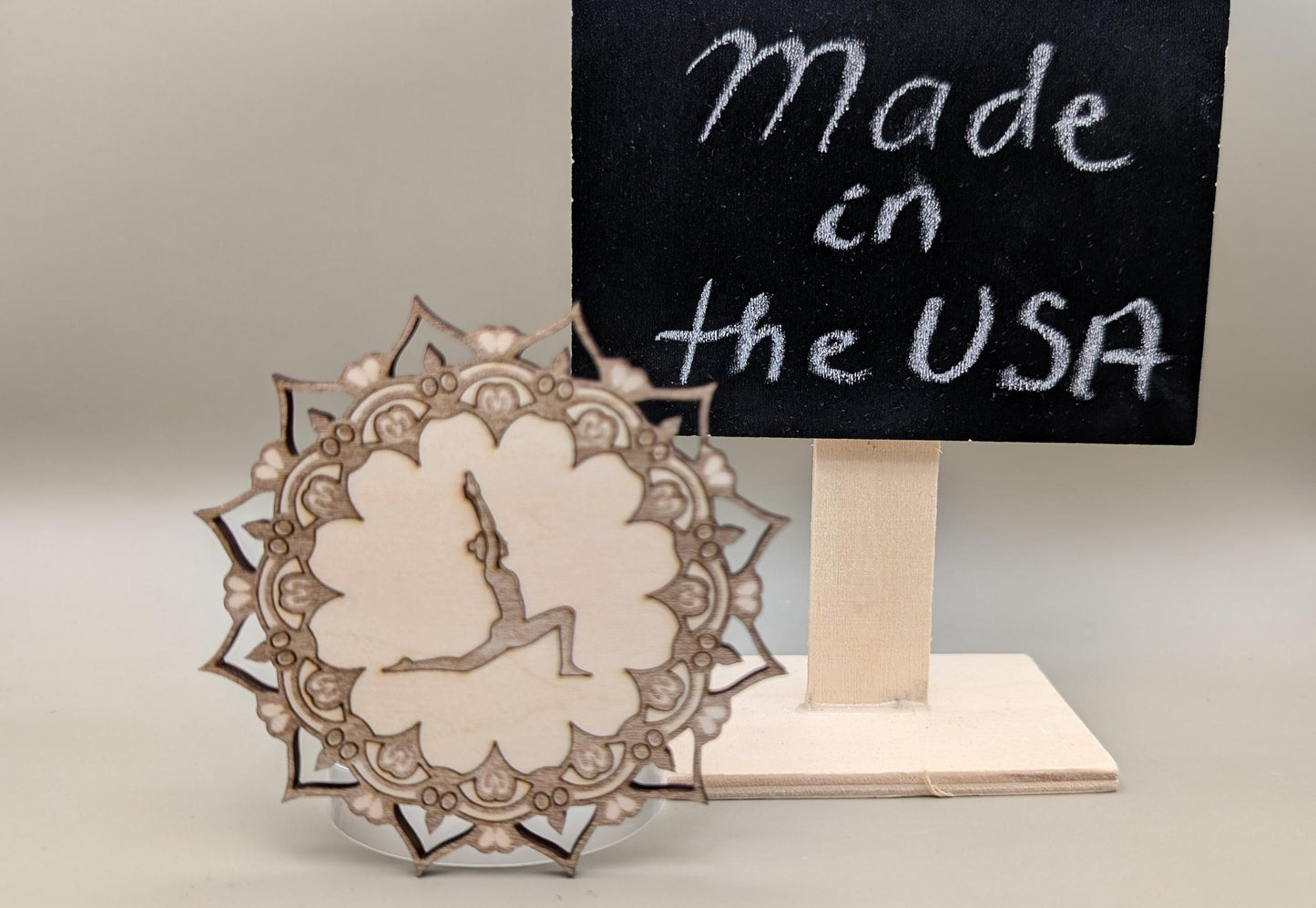 Laser-Cut Wood Mandala Fridge Magnet: Yoga Pose Spiritual Decor