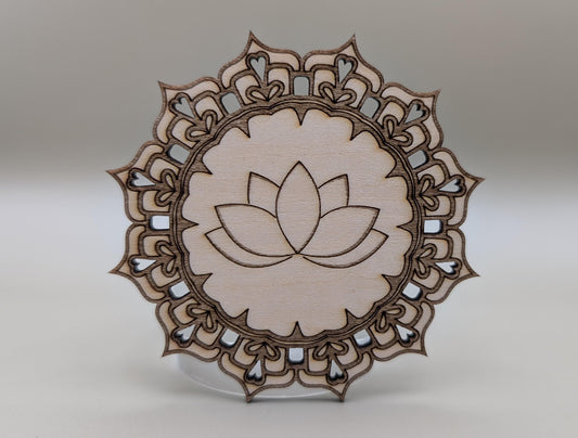 Laser-Cut Wood Mandala Magnet: Lotus Flower, Spiritual Gift